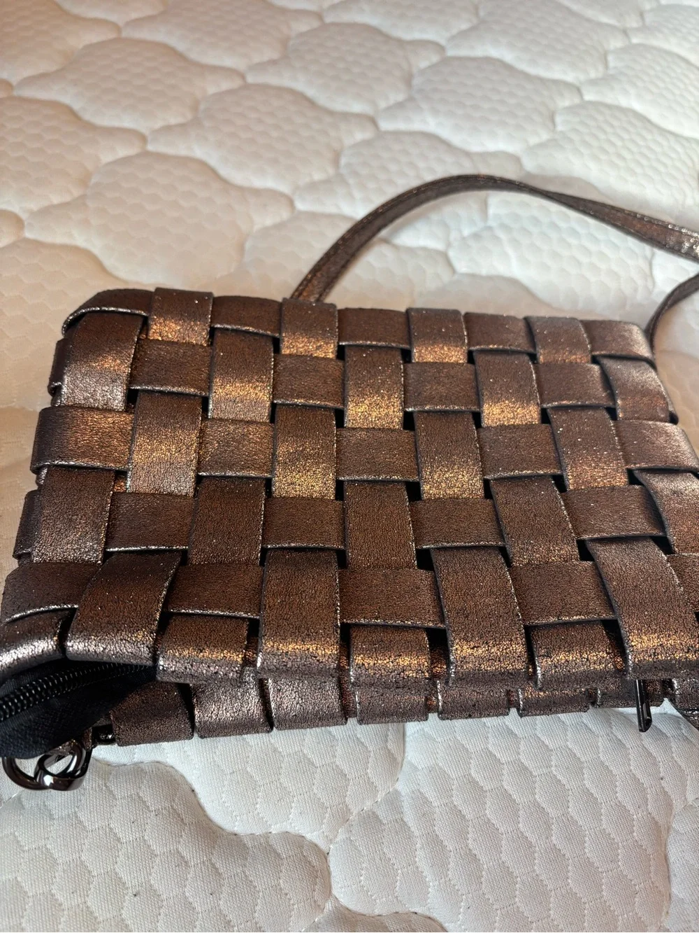 Anthropologie Metallic Bronze Woven Clutch